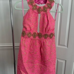 Milly Vibrant Pink Dress with Gold Embroidery
